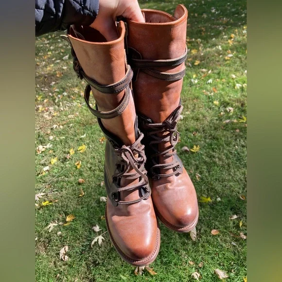 Freebird Ravi Mid-Calf Distressed Brown Leather Two Tone Leather Moto Boots 10 - Picture 14 of 17